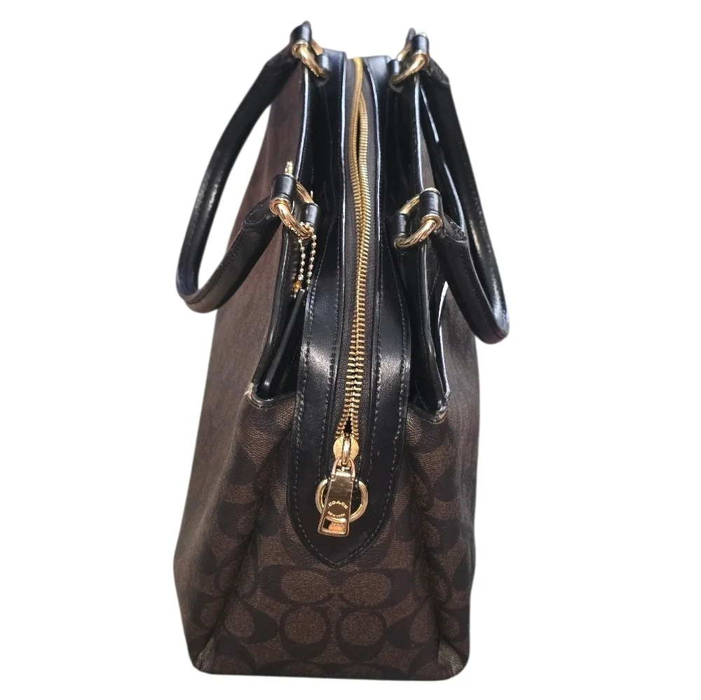 Coach Lillie Carryall Brown Signature Canvas Handbag Purse